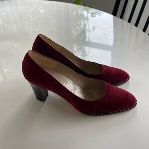Vintage Bruno Magli Red Leather Suede Heel - 7